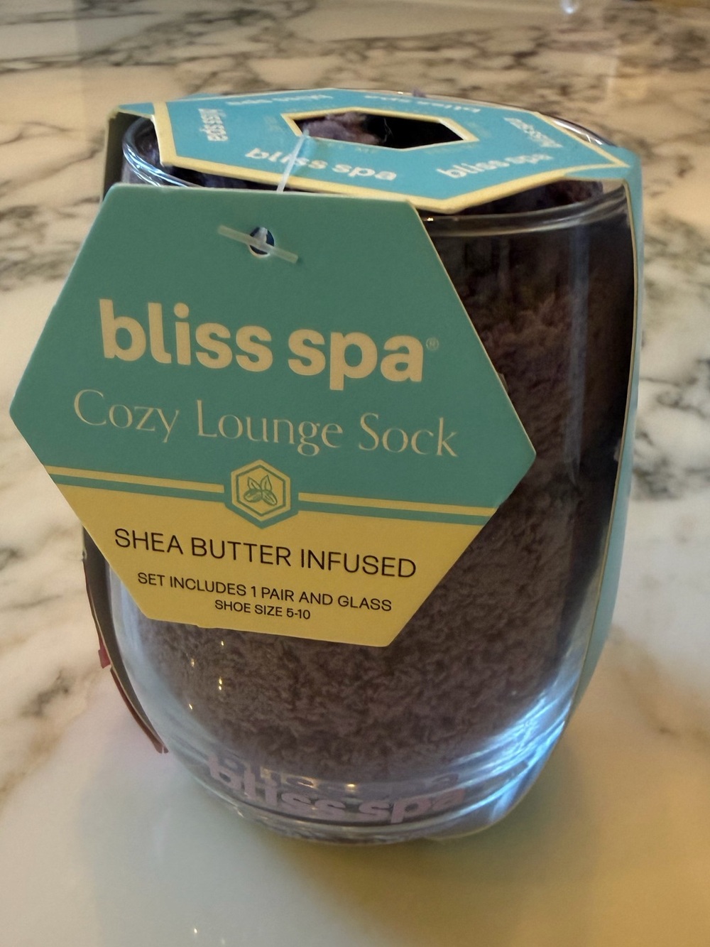 Bliss Spa shea butter infused Cozy Lounge Socks with wine glass